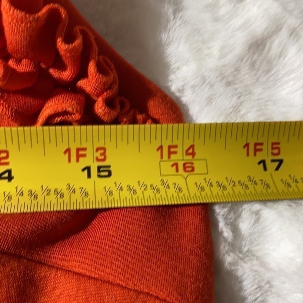 Trina Turk Orange Ruffle Shoulder Sheath Dress Size 2 - Picture 11 of 13